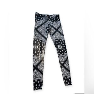 See You‎ Monday Women's Small Black  White Bandana Print Boho Hippie Leggings